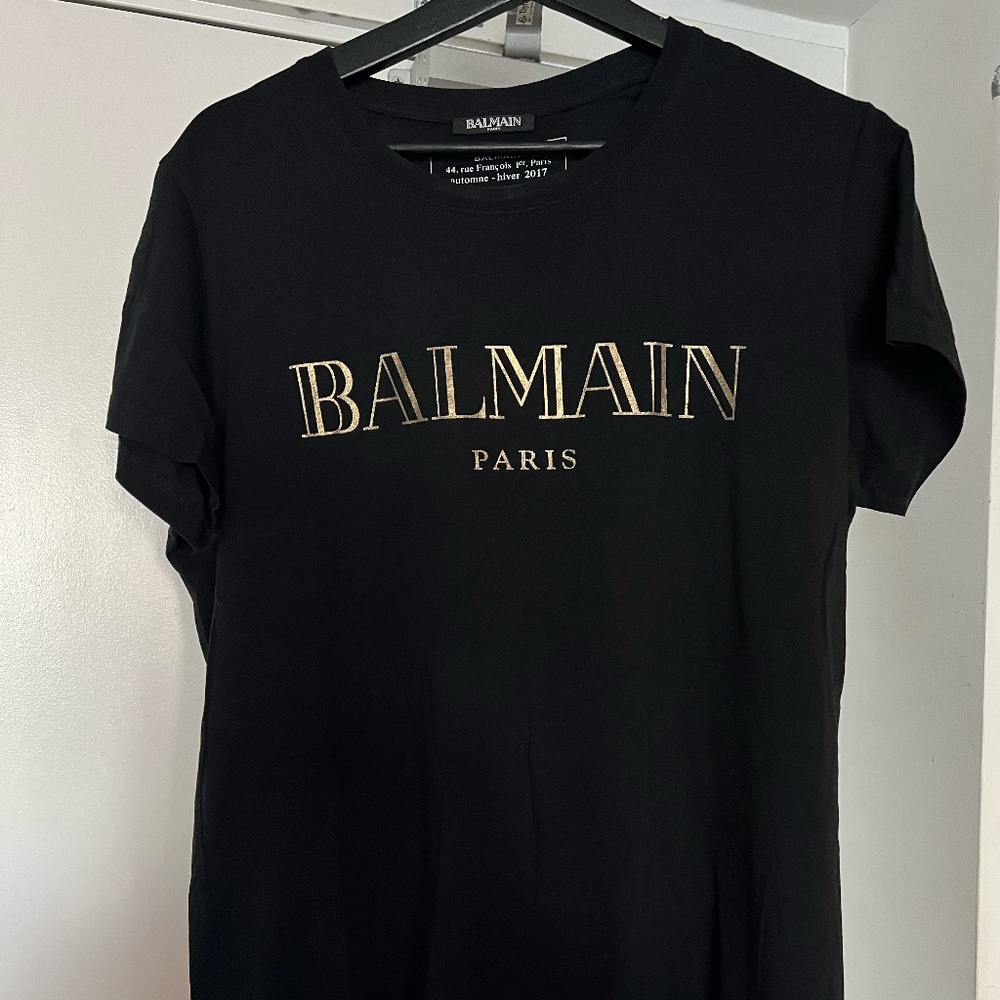 BALMAIN Black and Gold 100% Cotton Tee